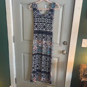 Patterned Maxi Dress - Blue and White